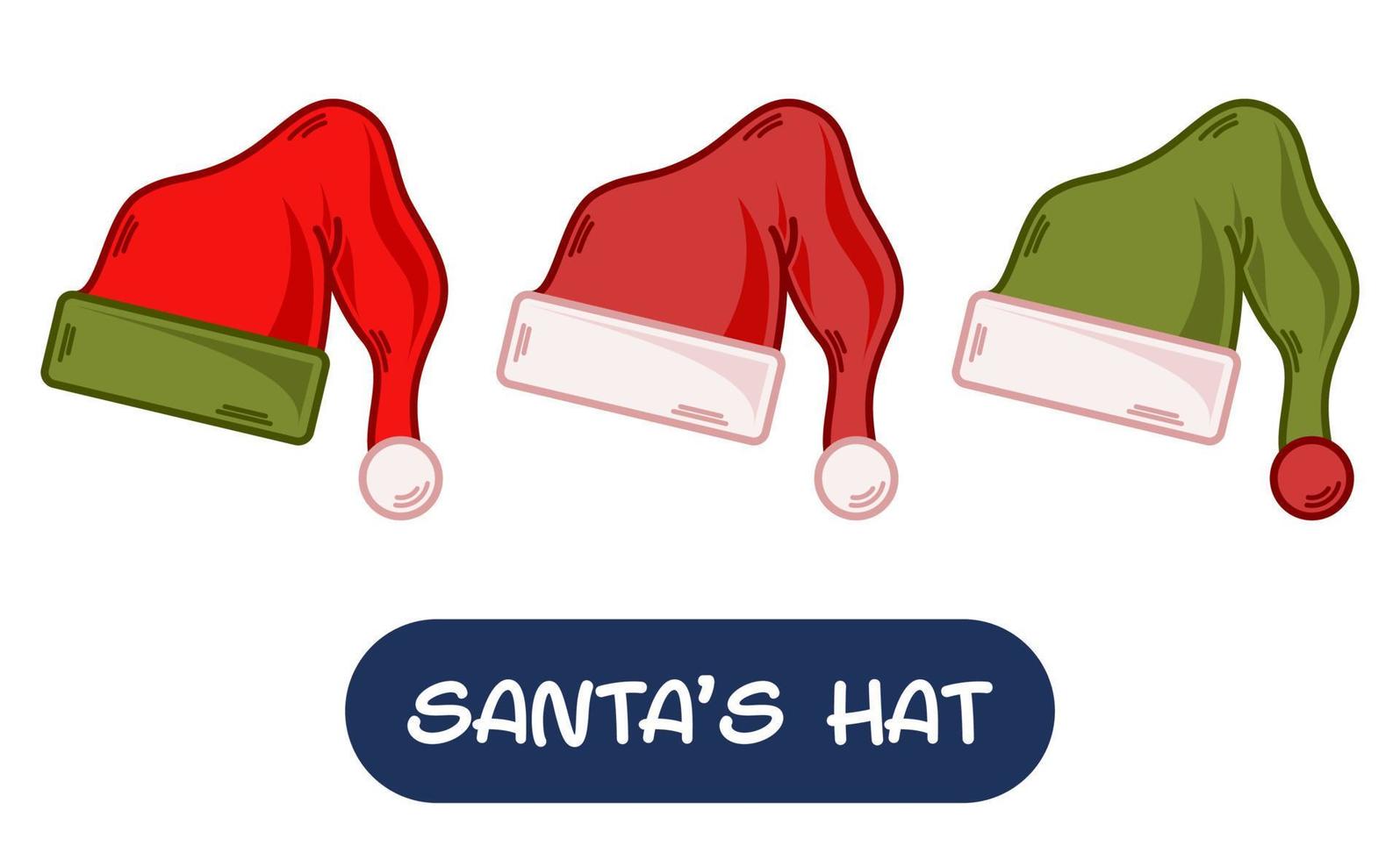 tecknad serie santa hatt illustration. uppsättning av variation färger. eps 10 vektor