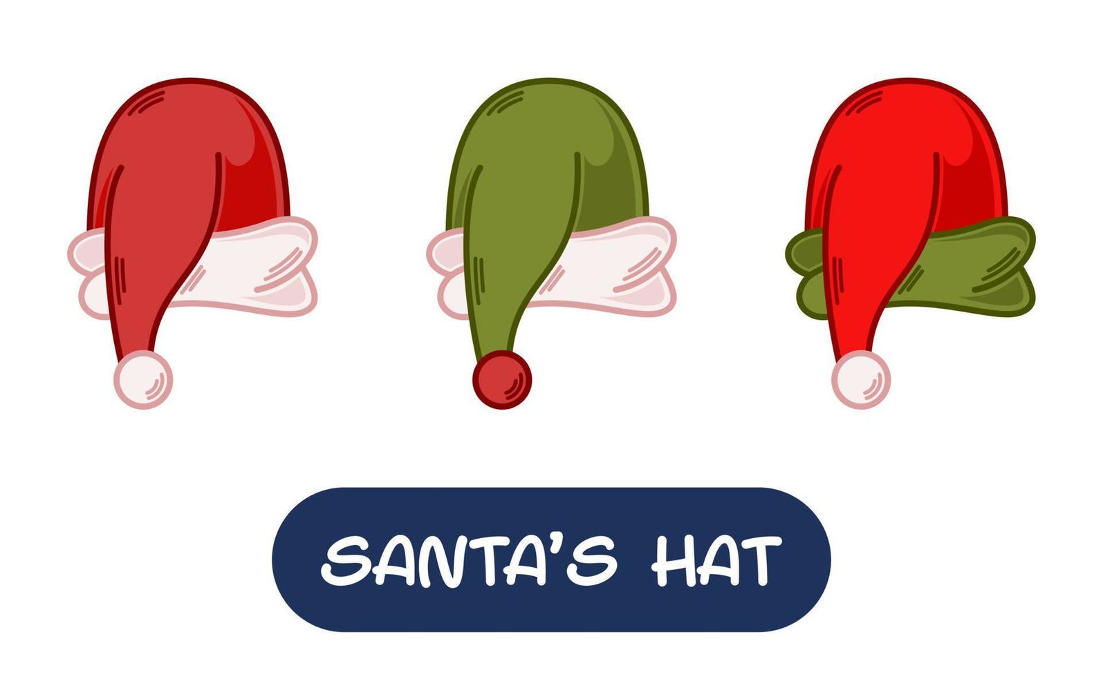 tecknad serie santa hatt illustration. uppsättning av variation färger. eps 10 vektor