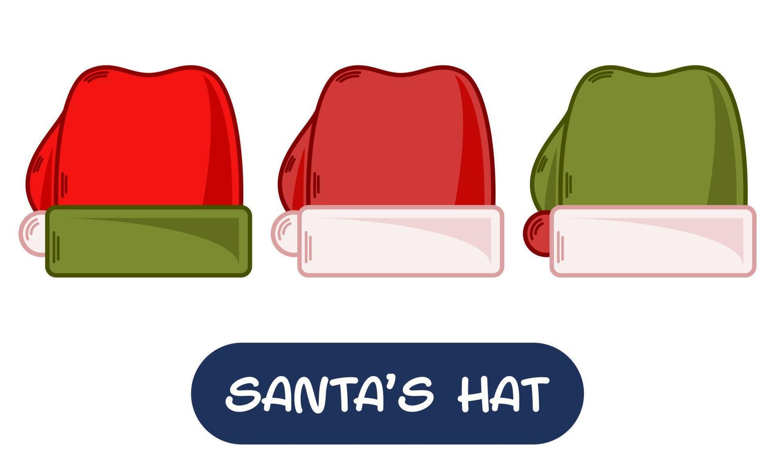 tecknad serie santa hatt illustration. uppsättning av variation färger. eps 10 vektor