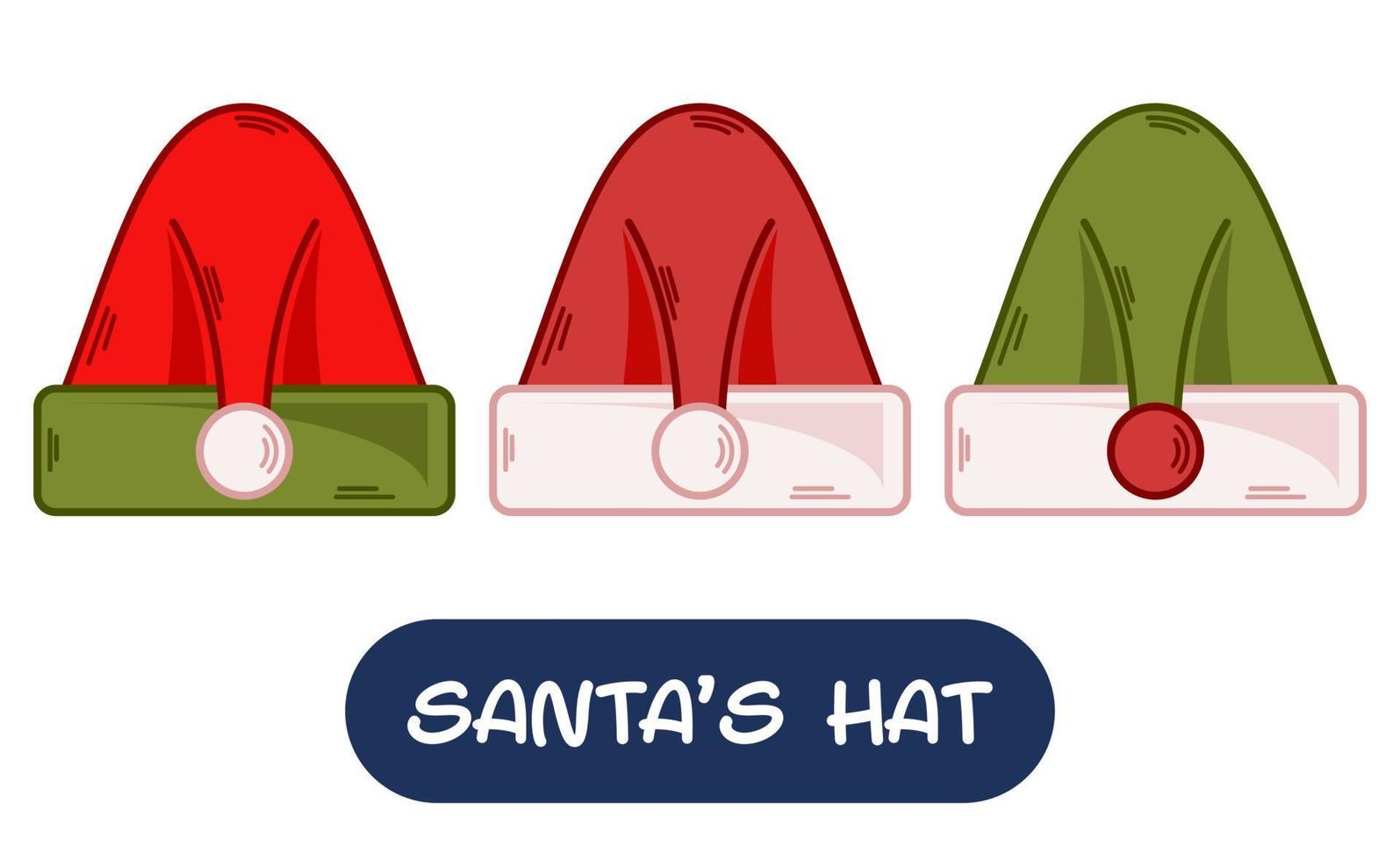 tecknad serie santa hatt illustration. uppsättning av variation färger. eps 10 vektor