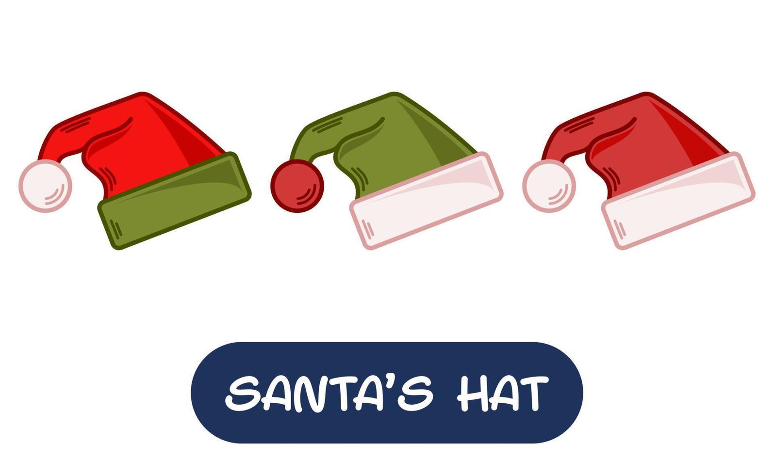 tecknad serie santa hatt illustration. uppsättning av variation färger. eps 10 vektor