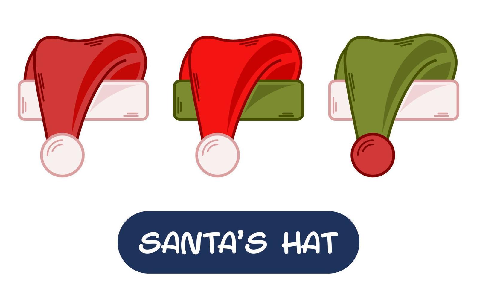 tecknad serie santa hatt illustration. uppsättning av variation färger. eps 10 vektor