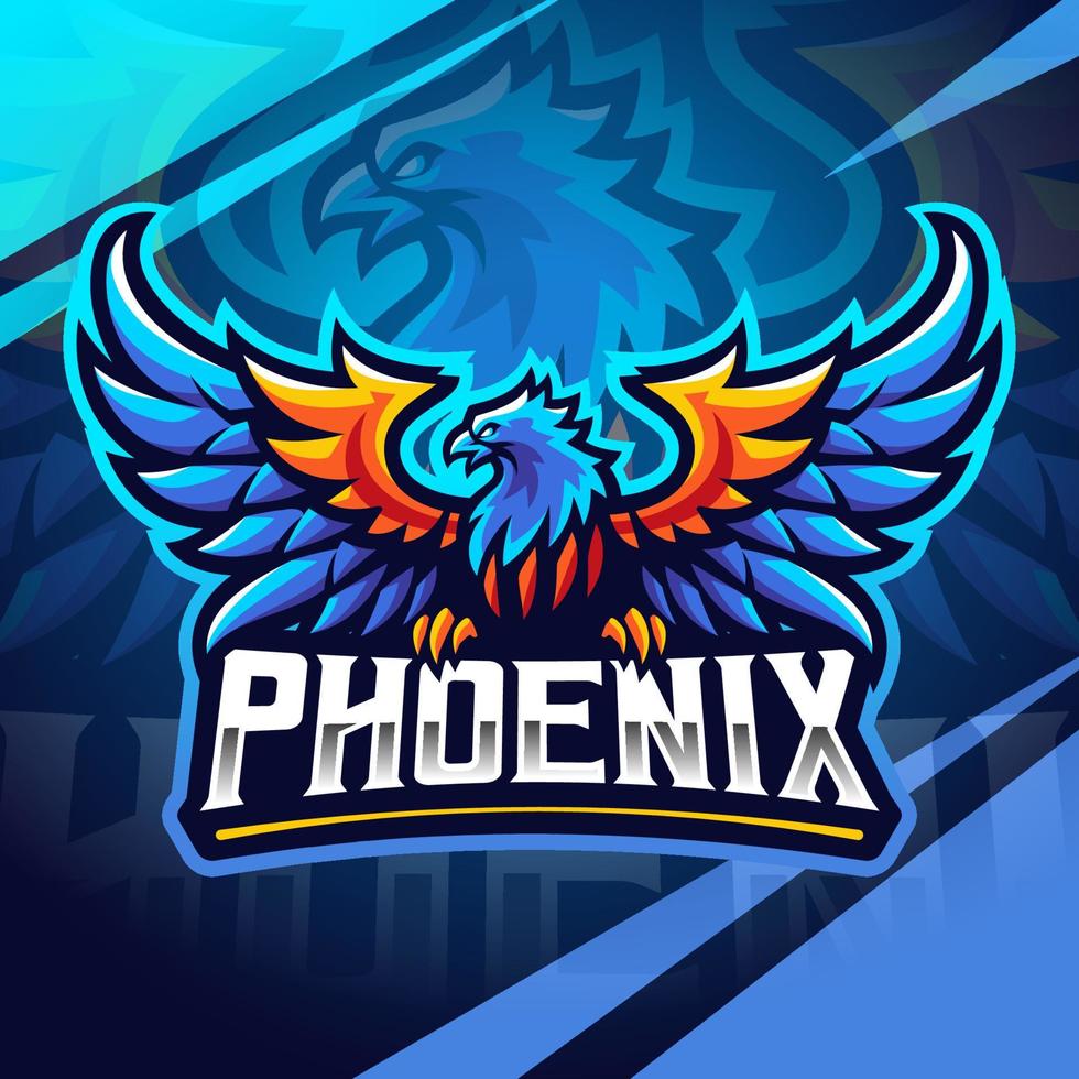 blaues Phoenix-Esport-Maskottchen-Logo-Design vektor