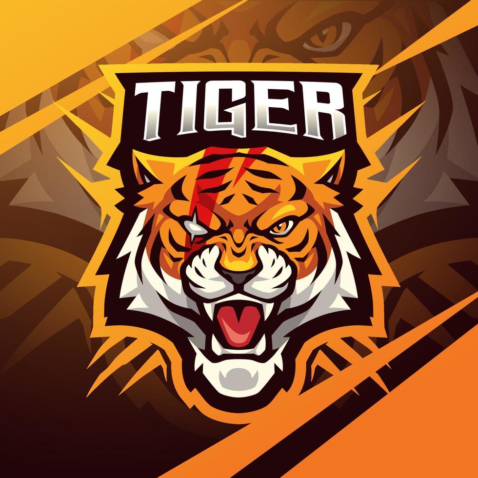 Tigerkopf-Esport-Maskottchen-Logo-Design vektor