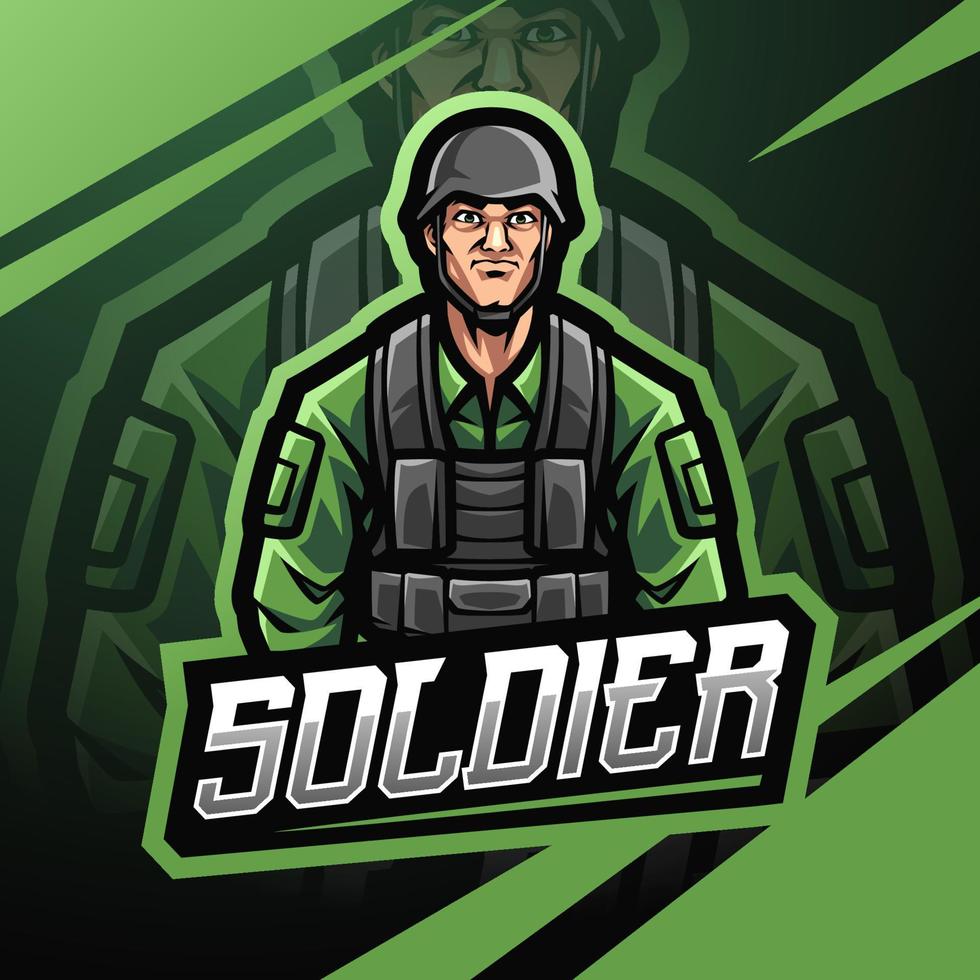 soldat maskot esport gaming logotyp vektor