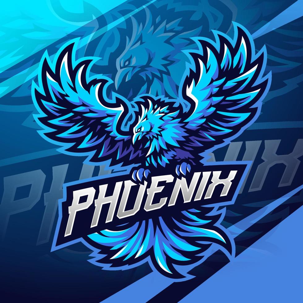 blå phoenix esport maskot logotypdesign vektor