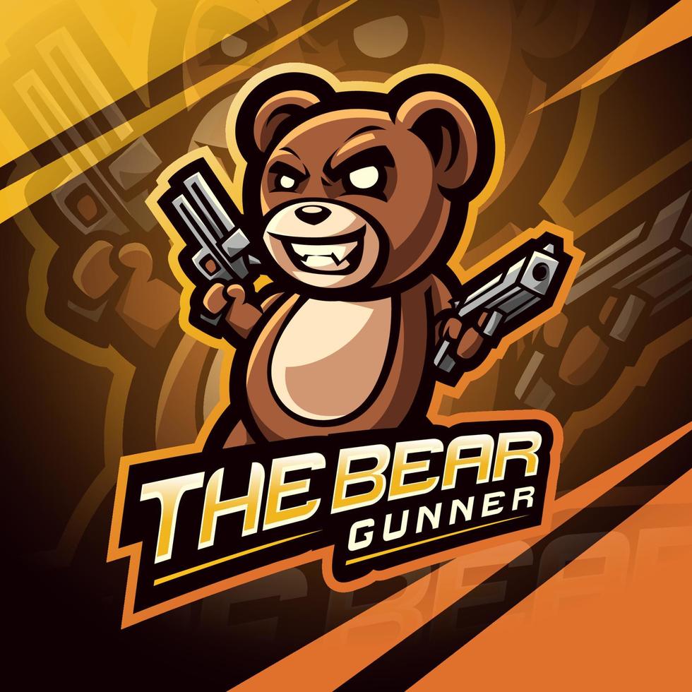 teddy bear gunner esport maskot logotyp vektor