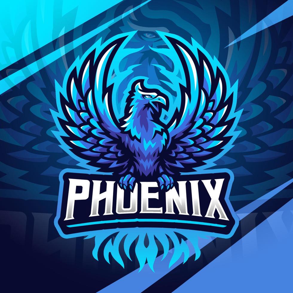 blaues Phoenix-Esport-Maskottchen-Logo-Design vektor