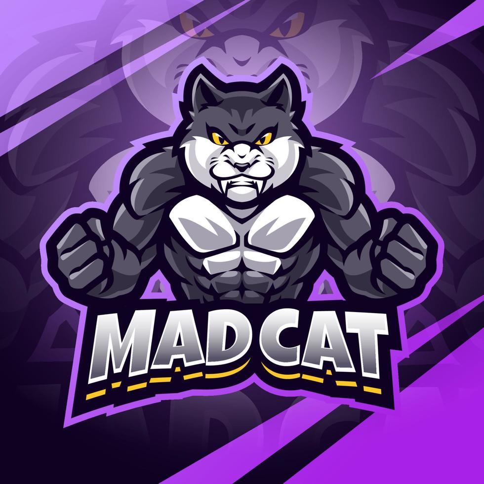 mad cat esport maskottchen logo design vektor