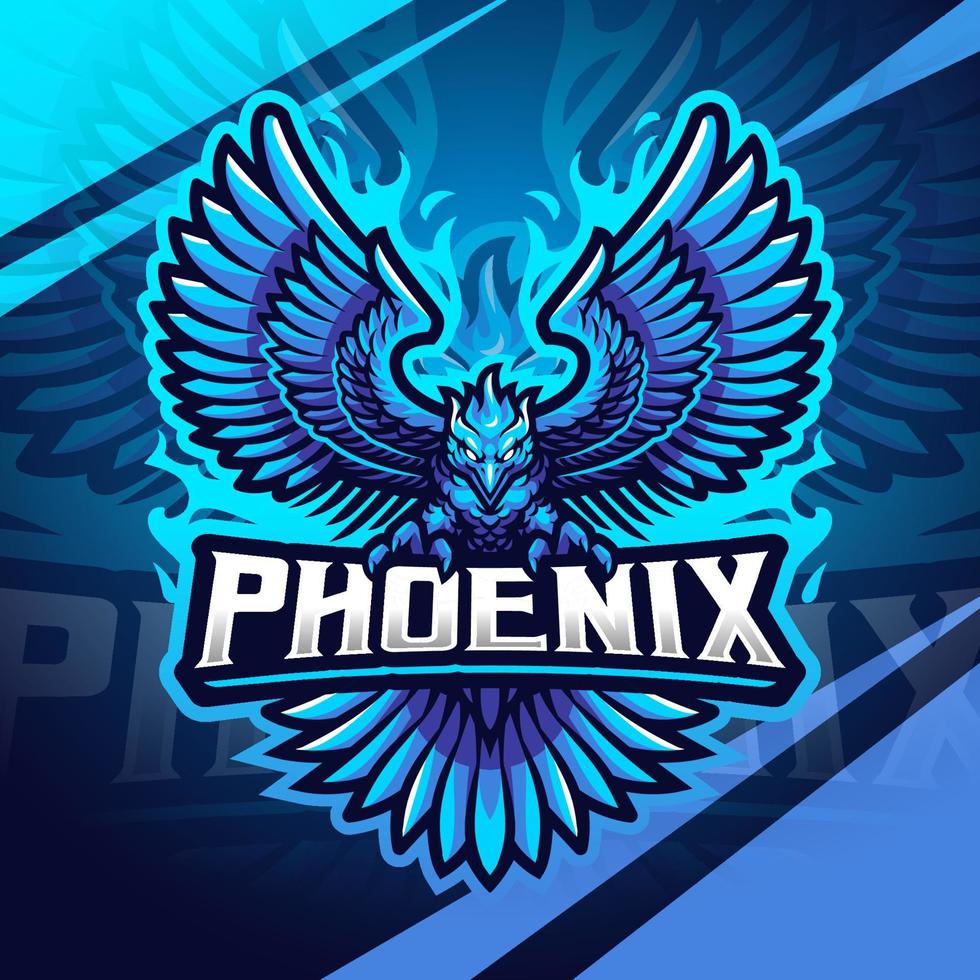 blaues Phoenix-Esport-Maskottchen-Logo-Design vektor