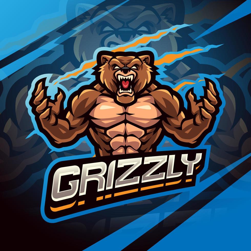 grizzly esport maskot logo design vektor