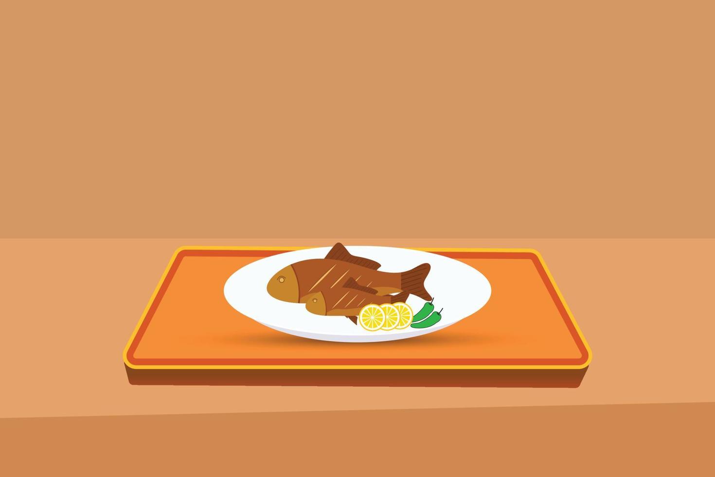 fischbraten mit zitronen- und pfeffervektorillustration. vektor