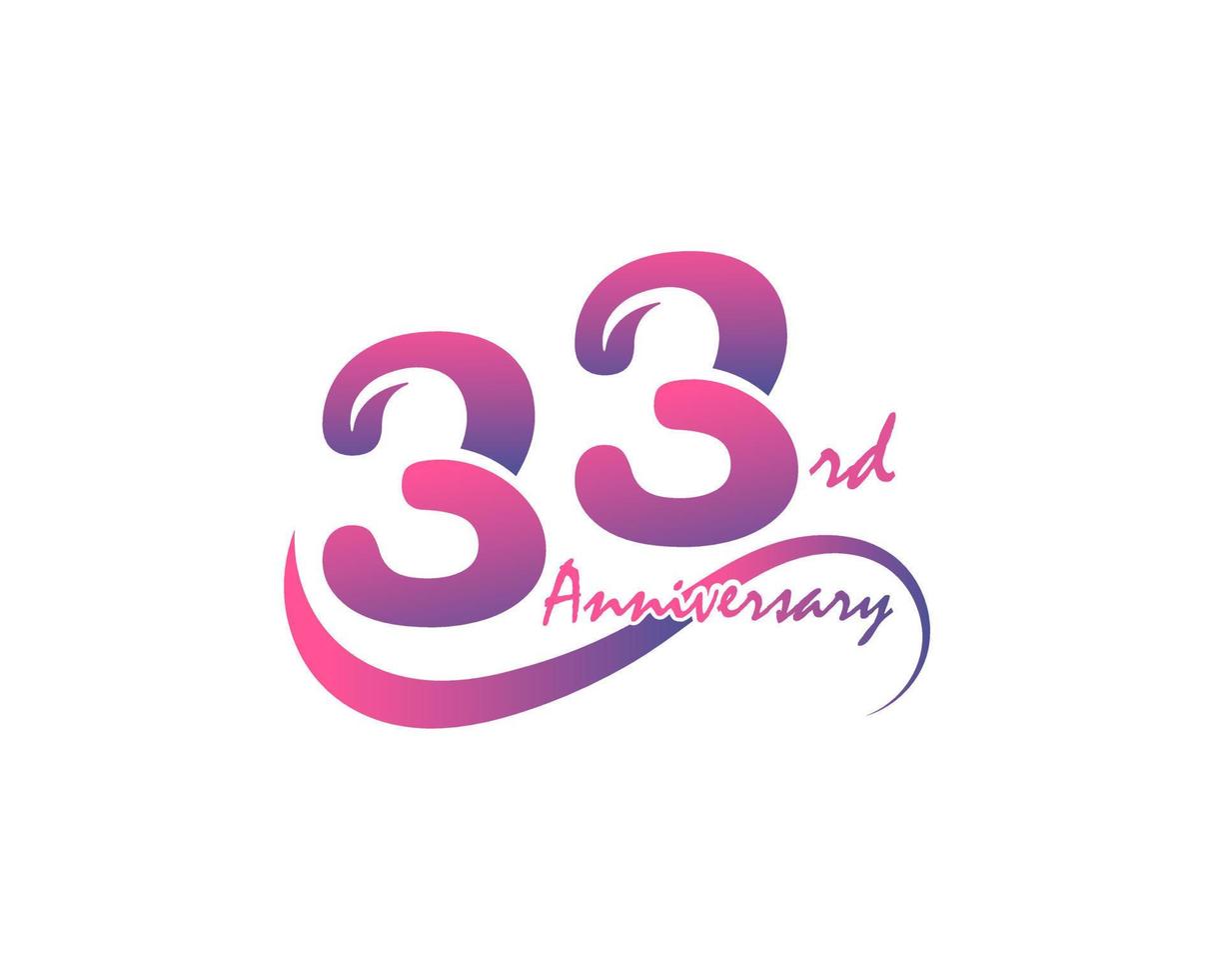 Logotyp zum 33-jährigen Jubiläum. 33. Jahrestag Vorlagendesign für kreative Poster, Flyer, Broschüren, Einladungskarten vektor