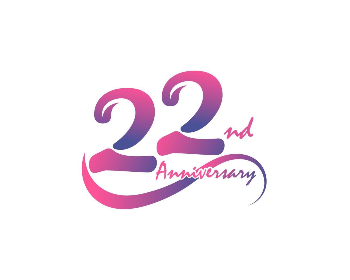Logotyp zum 22-jährigen Jubiläum. Vorlagendesign zum 22. Jahrestag für kreative Poster, Flyer, Broschüren, Einladungskarten vektor