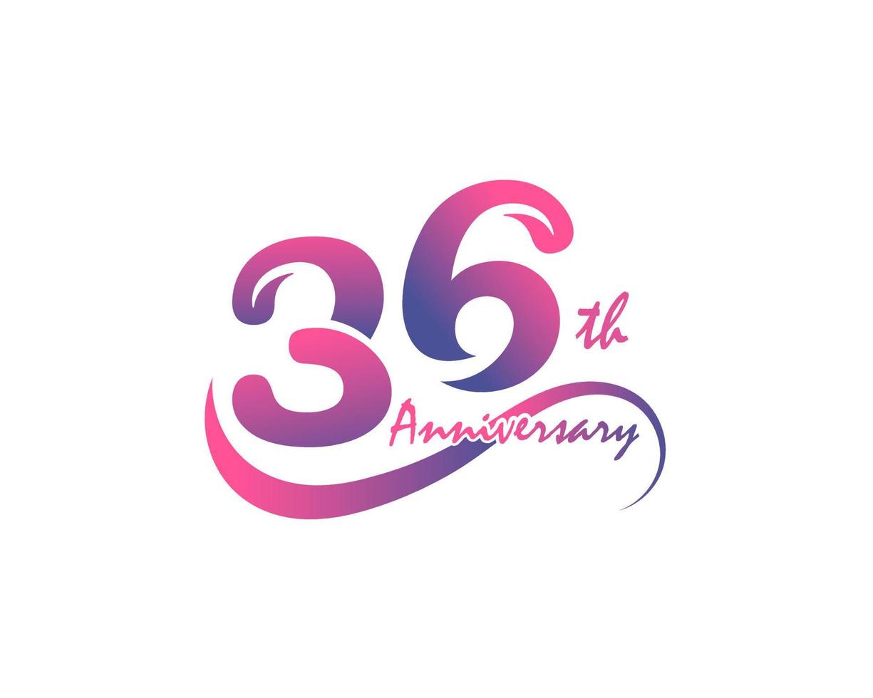 Logotyp zum 36-jährigen Jubiläum. 36-jähriges Jubiläum Vorlagendesign für kreative Poster, Flyer, Broschüren, Einladungskarten vektor