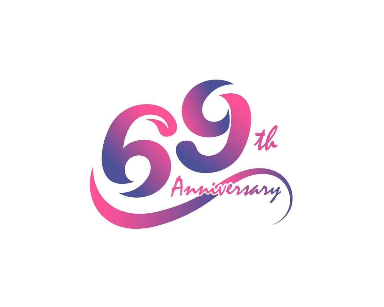 Logotyp zum 69-jährigen Jubiläum. 69-jähriges Jubiläum Vorlagendesign für kreative Poster, Flyer, Broschüren, Einladungskarten vektor