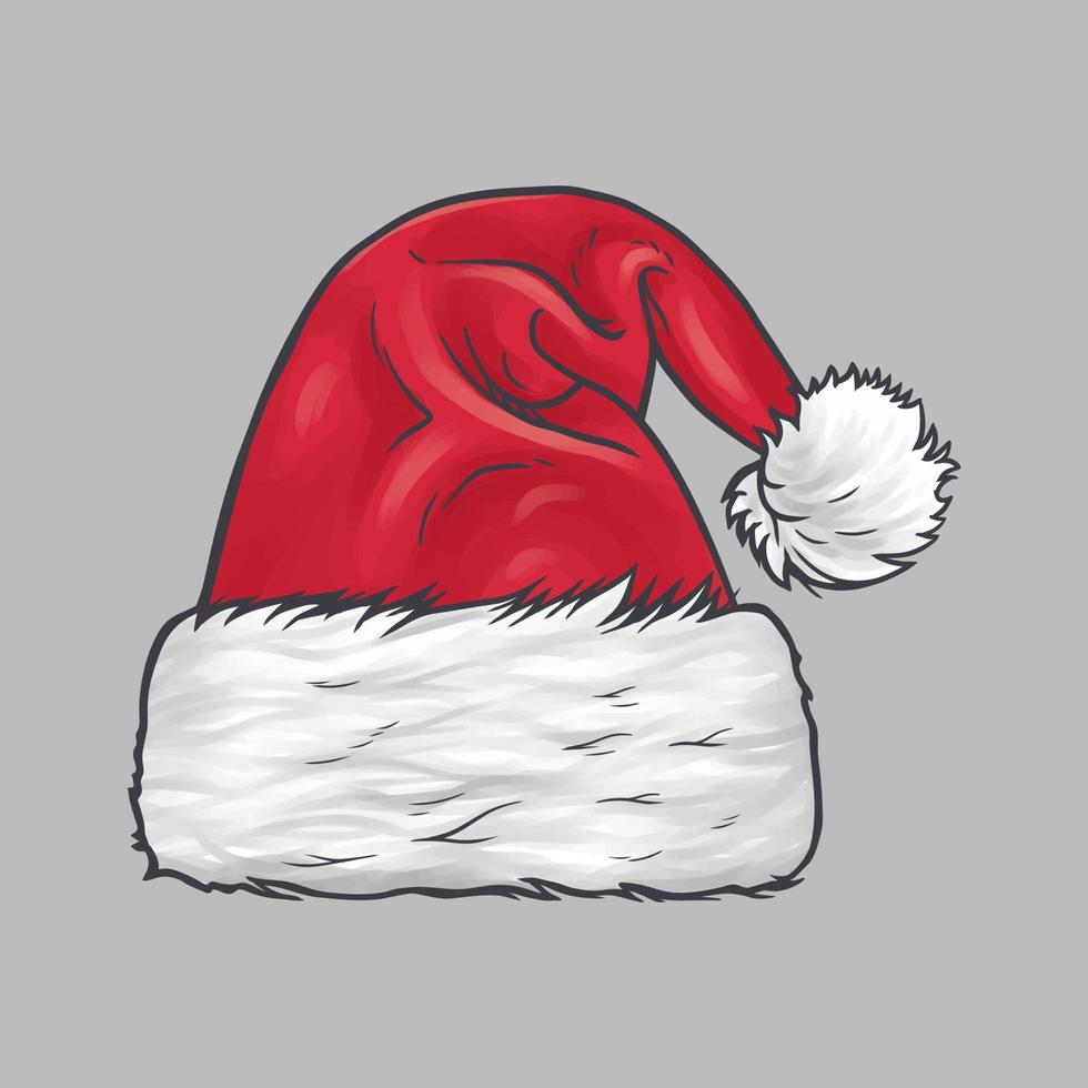 Santa Red Hat Cartoon-Zeichnung. hand gezeichnete artvektorillustration vektor