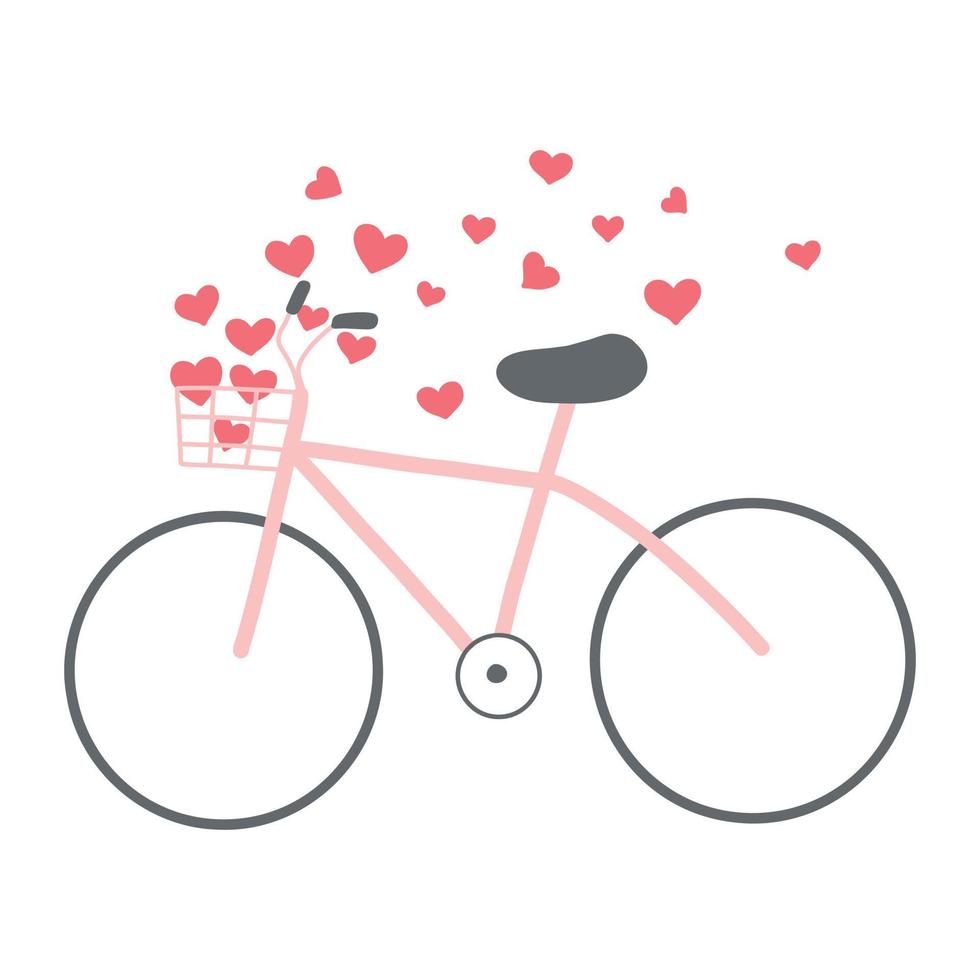 söt cykel med hjärtan isolerat på vit bakgrund. vektor illustration i en platt hand dragen stil. Lycklig valentines dag. romantisk cykel.