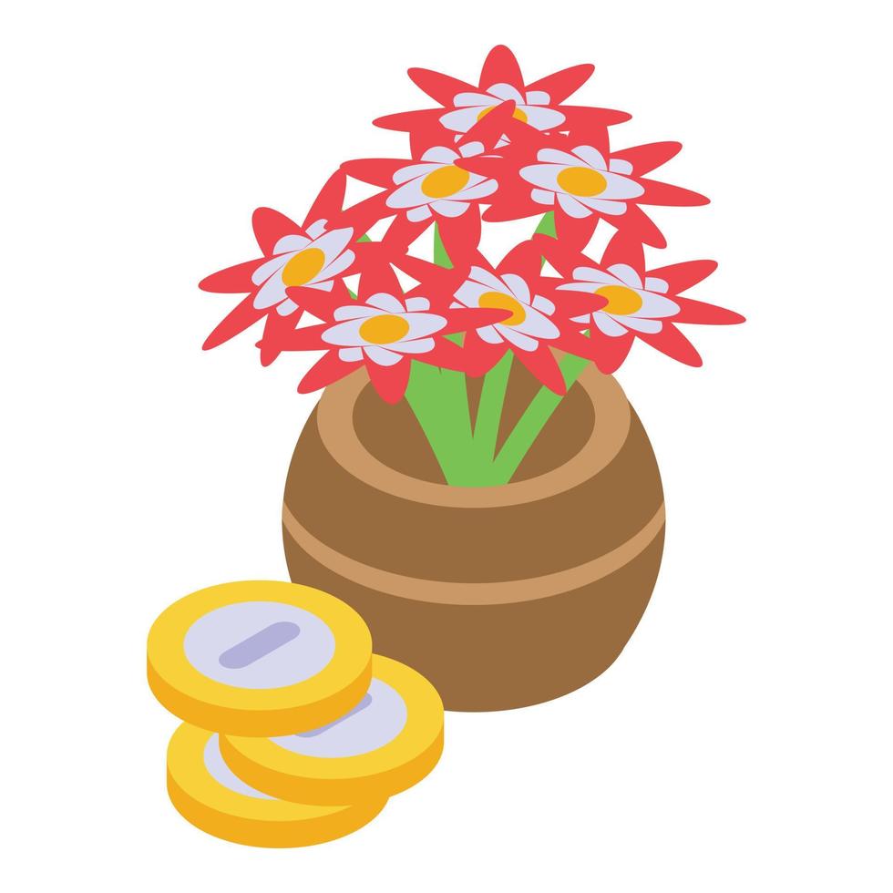 thai blommor vas ikon, isometrisk stil vektor