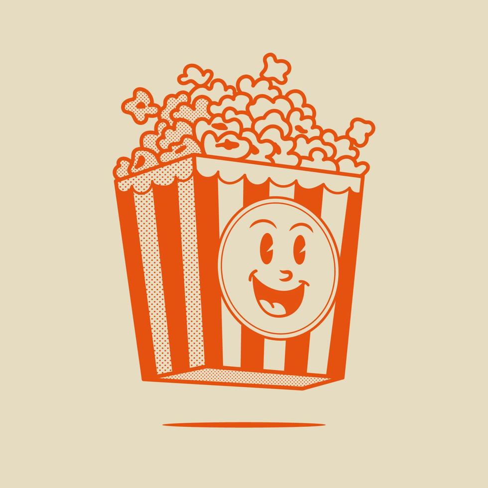 popcorn karaktär, retro maskot karaktär vektor