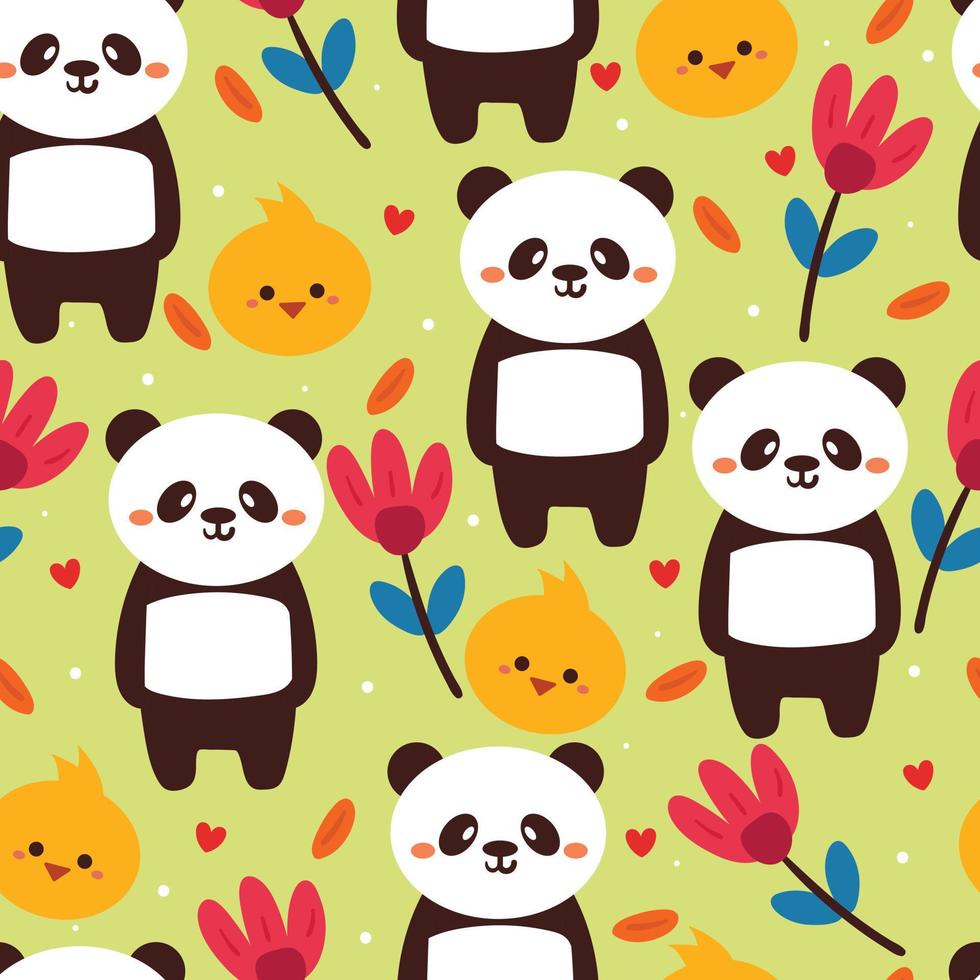 nahtlose Muster Cartoon Panda und Blume. süße Tiertapete für Geschenkpapier vektor