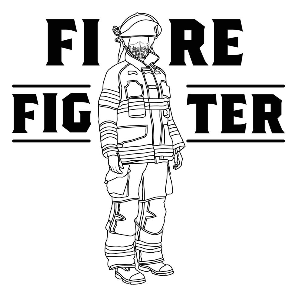 brandman svart och vit grafisk vektor illustration