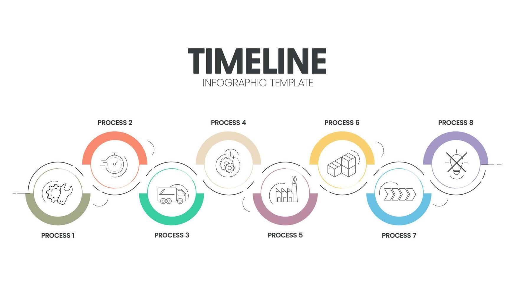 Layout-Vorlage für Zeitachsendiagramme von Geschäftsprojekten für Folienpräsentationen. Infografik zu Customer Journey Maps. kreative unternehmenszeitachsenprozesse mit 4 optionen symbolen. moderner einfacher Workflow-Vektor. vektor