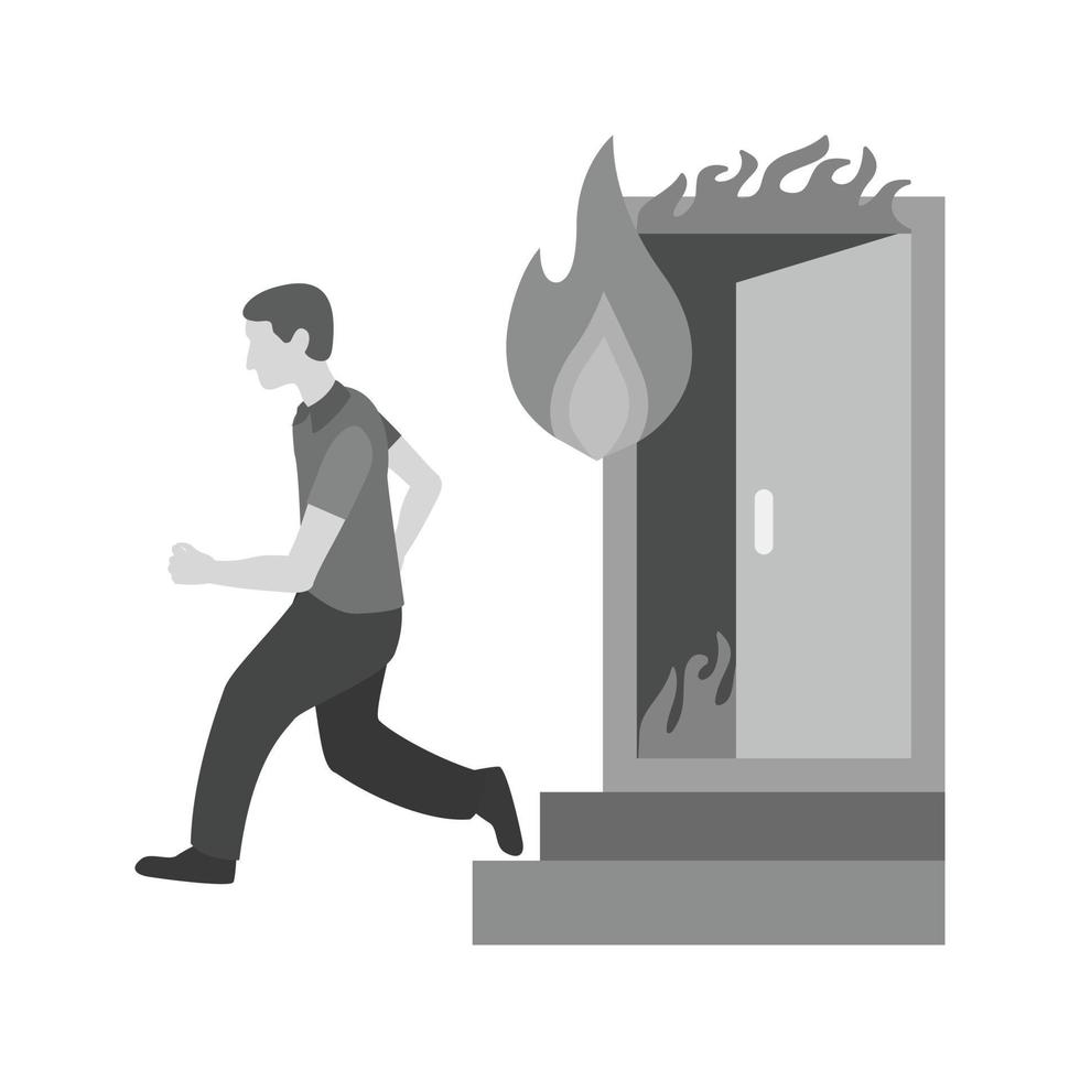 löpning från brand platt gråskale ikon vektor