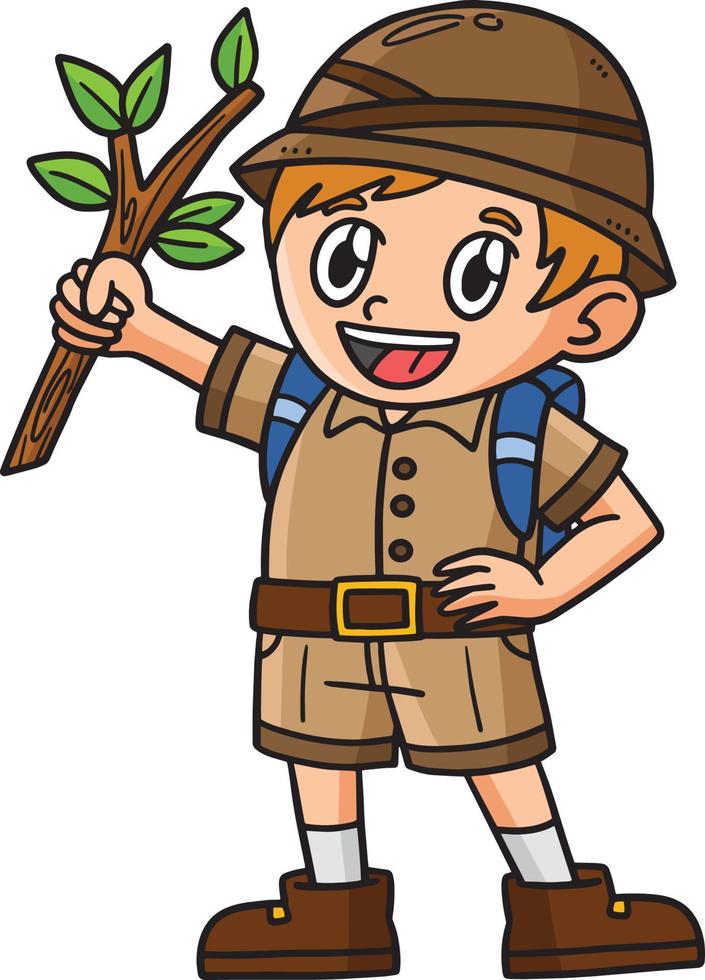 jord dag pojke i skog tecknad serie färgad ClipArt vektor