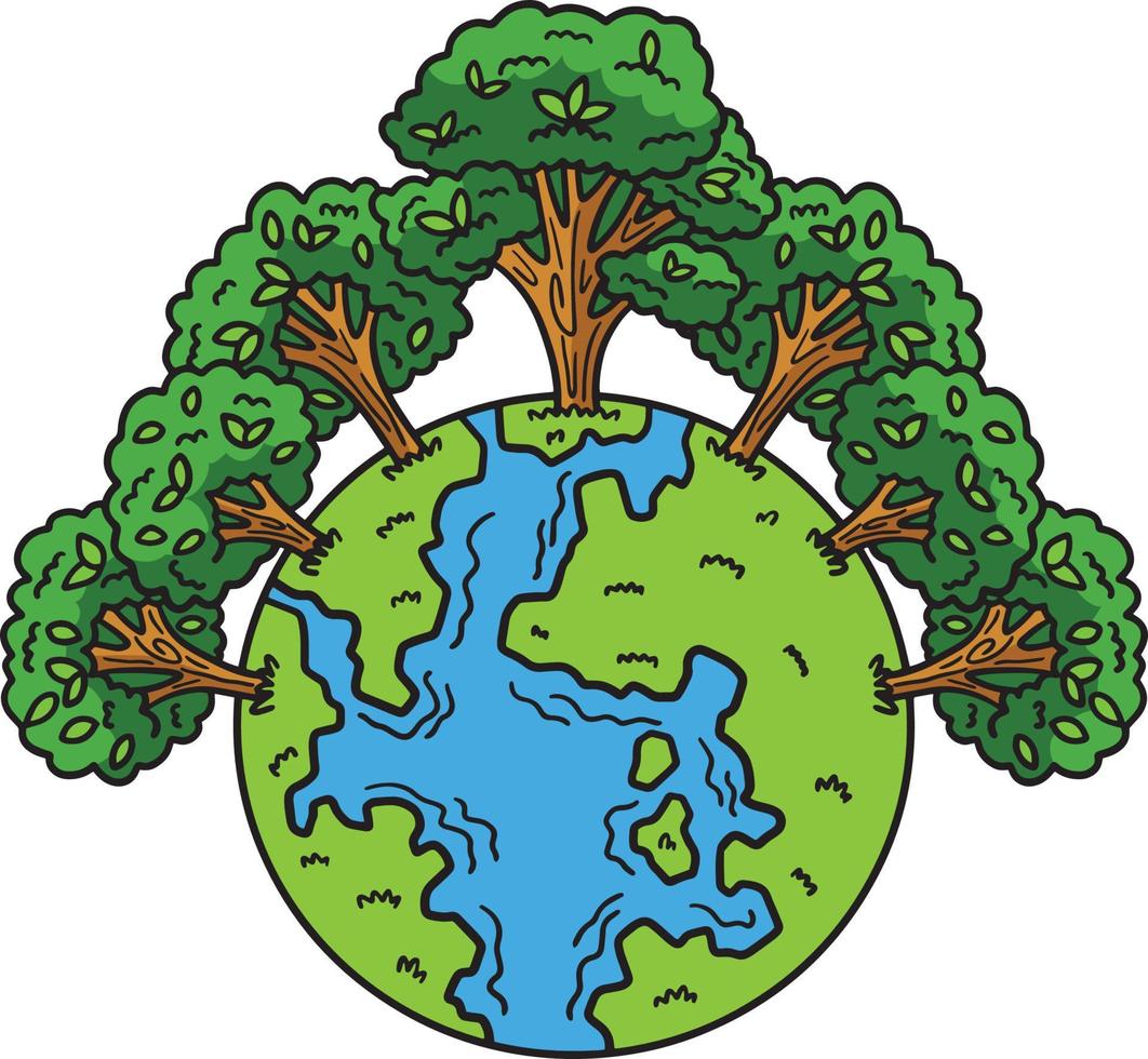 Erde-Tag-Bäume, die Erde-Cartoon-Cliparts krönen vektor