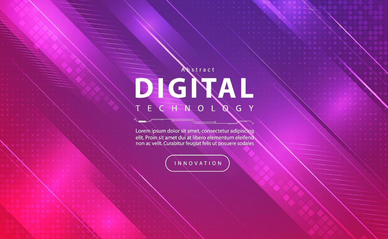 digitales technologiebanner rosa lila hintergrundkonzept mit technologielichteffekt, abstrakter technologie, innovativen zukünftigen daten, internetnetzwerk, ai big data, linien punktverbindung, illustrationsvektor vektor