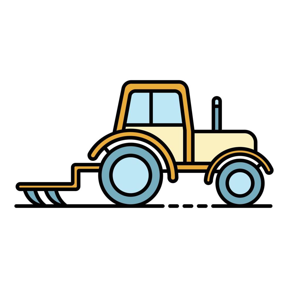 traktor med plog ikon Färg översikt vektor