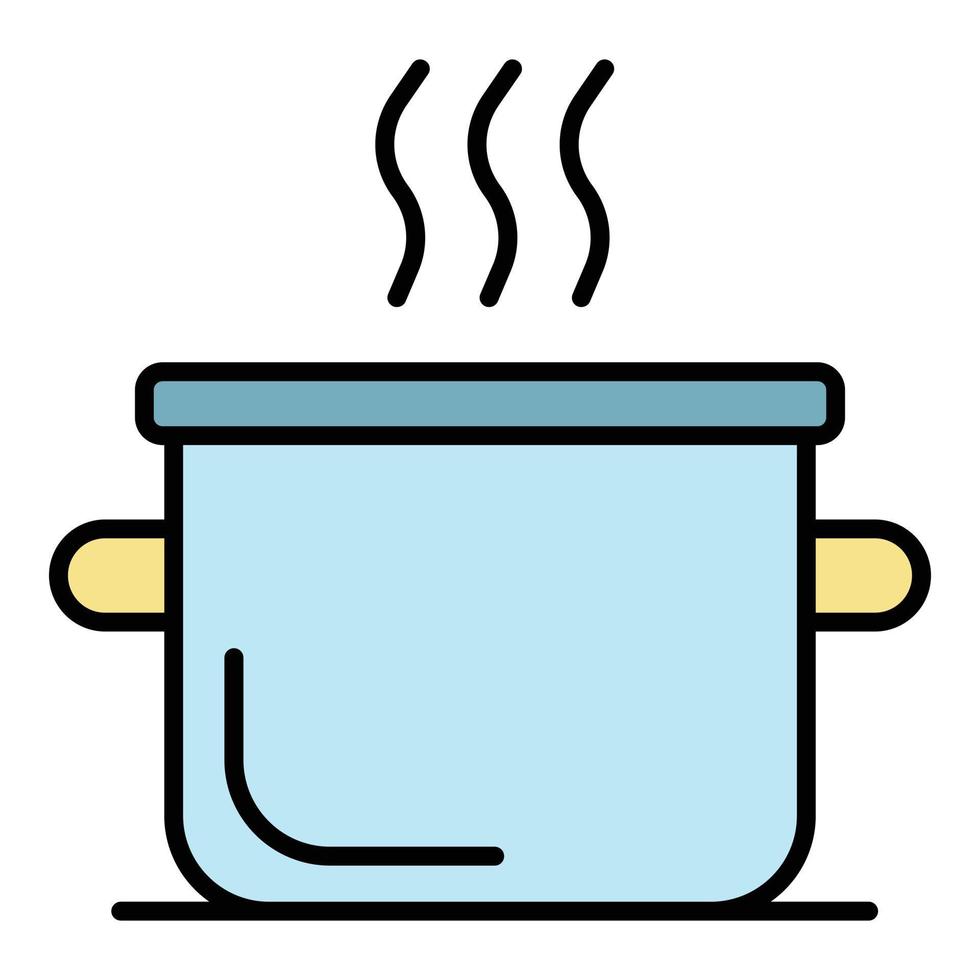 Topf mit kochendem Wasser Symbol Farbe Umriss Vektor