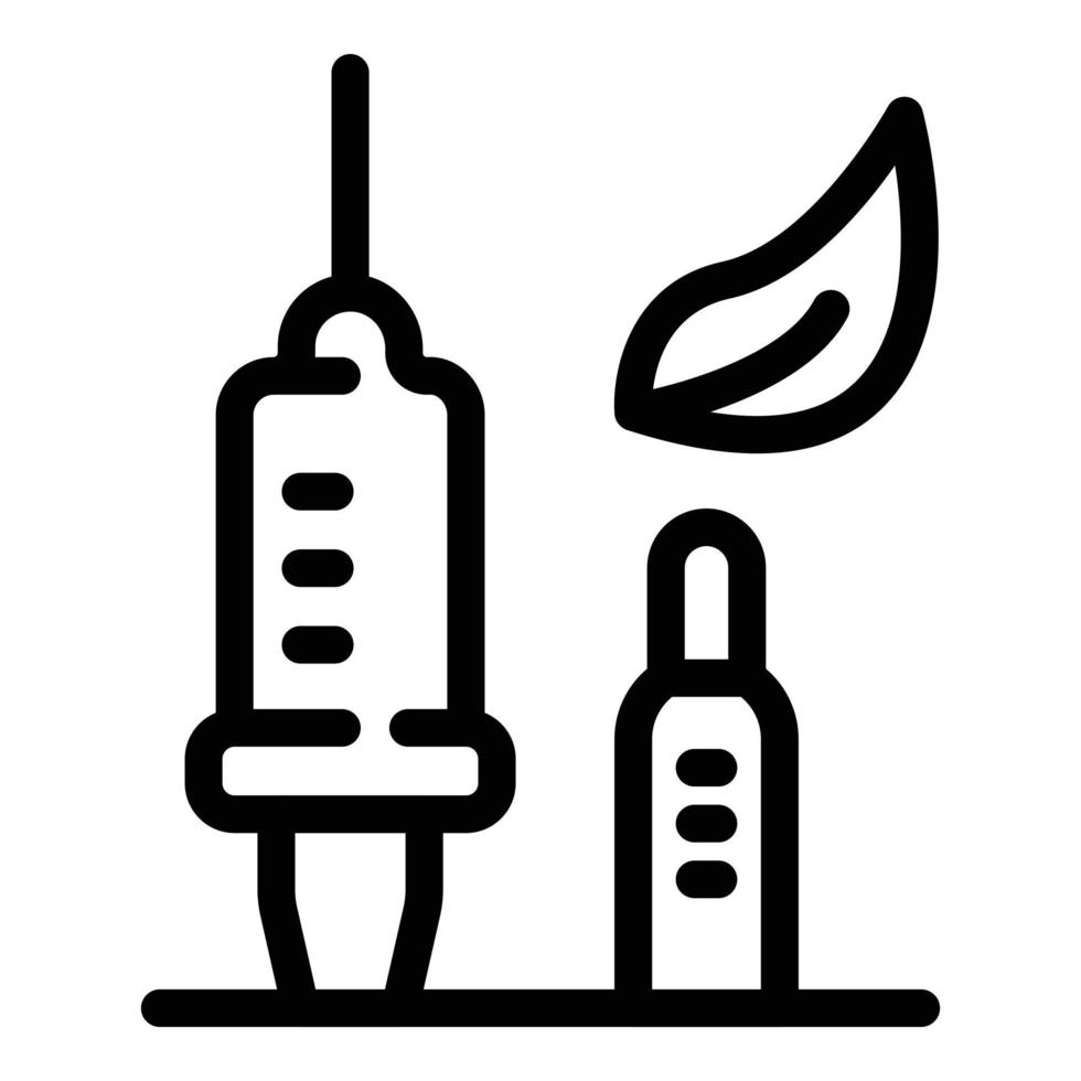 Spritzenampulle und Blattsymbol, Umrissstil vektor