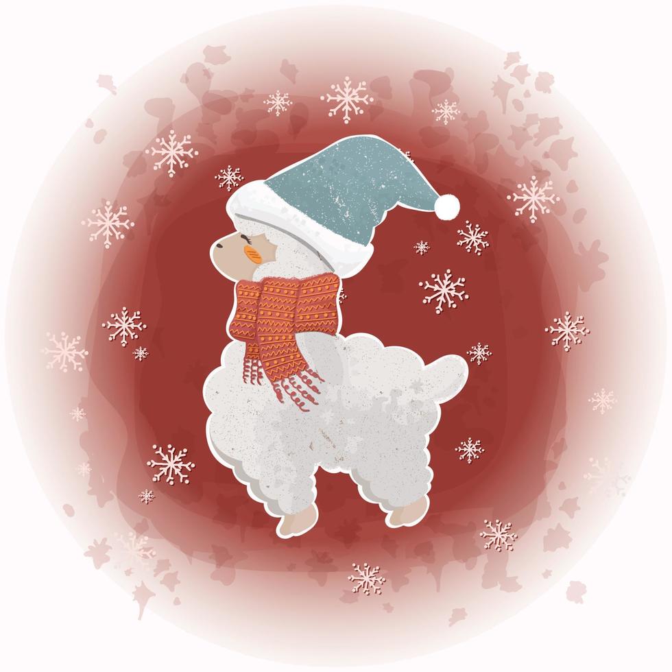 jul alpacka i vinter- hatt och scarf medan snöar med vattenfärg stänk bakgrund 05 vektor