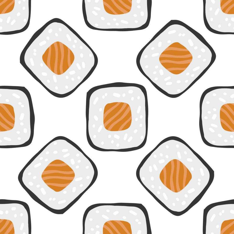sömlös mönster med sushi rulla maki illustration på vit bakgrund vektor