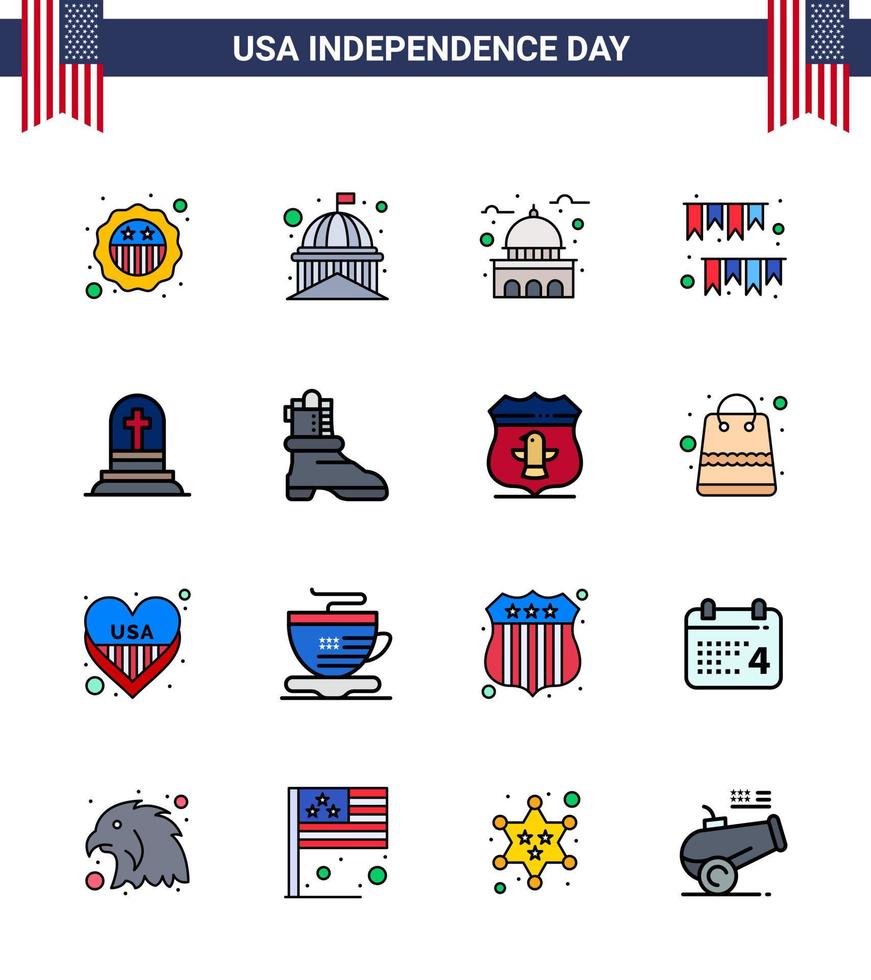 Stock Vector Icon Pack von American Day 16 Line Zeichen und Symbolen für Rip Grave White Death Dekoration editierbare Usa Day Vektor Design Elemente