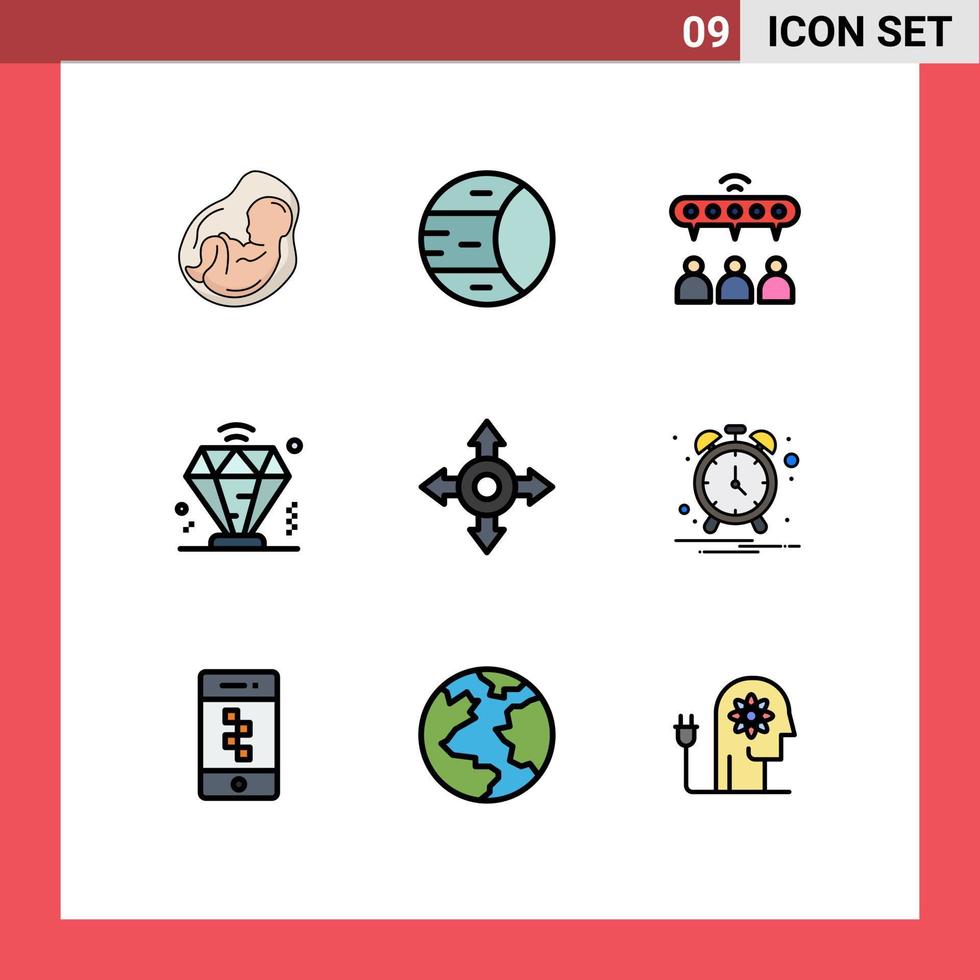 9 universelle gefüllte flache Farbzeichen Symbole der Alarmmitgliedschaftsstruktur Diamantteam editierbare Vektordesign-Elemente vektor
