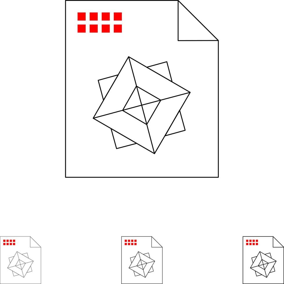 fil bearbetning 3d design djärv och tunn svart linje ikon uppsättning vektor