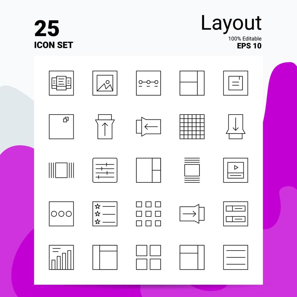 25 Layout-Icon-Set 100 bearbeitbare Eps 10 Dateien Business-Logo-Konzept-Ideen-Line-Icon-Design vektor