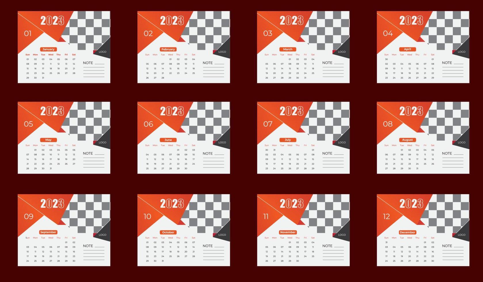 Neujahr Tischkalender 2023 Vorlage 12 Monate inklusive, frohes neues Jahr 2023 Tischkalender, vektor