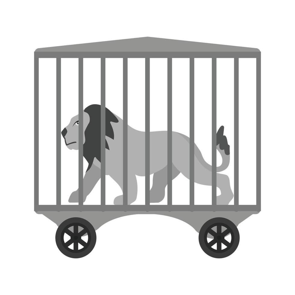 Löwe im Käfig flaches Graustufensymbol vektor