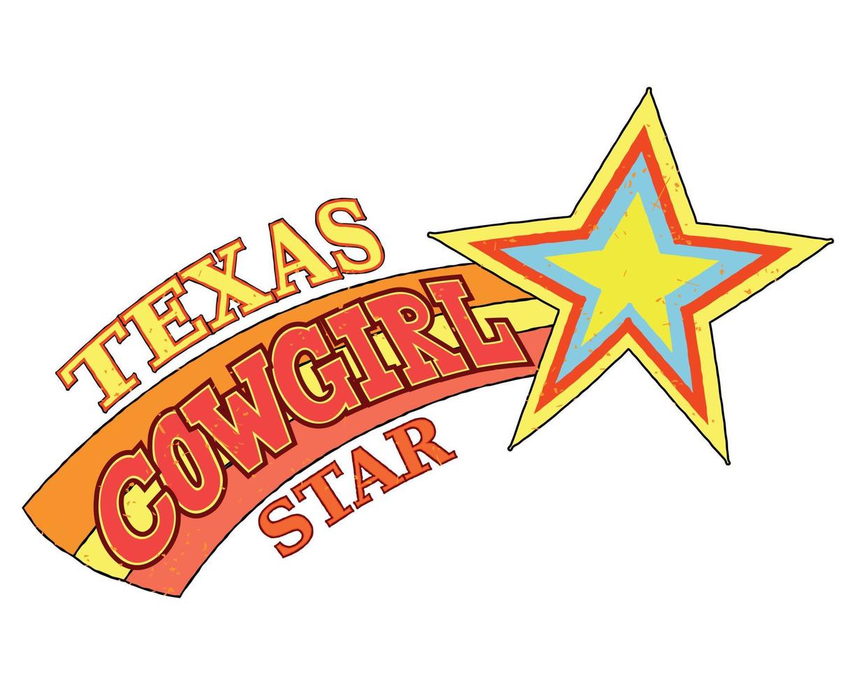 Retro-Texas-Cowgirl-Sternvektortypografie. bunter Vintage-Retro-Druck für T-Shirt- oder Poster-Design vektor