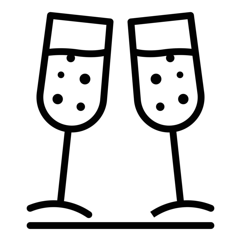 bröllop champagne glasögon ikon, översikt stil vektor