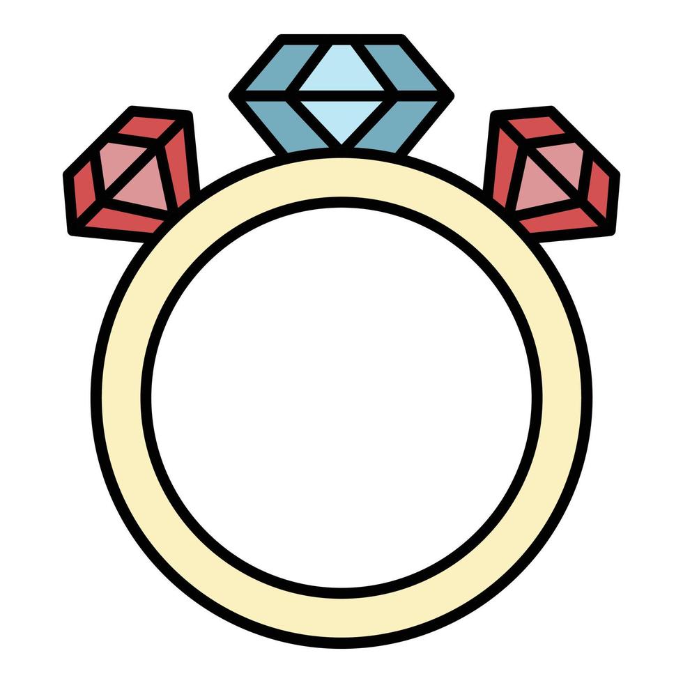 Ring mit drei Diamanten Symbolfarbe Umrissvektor vektor