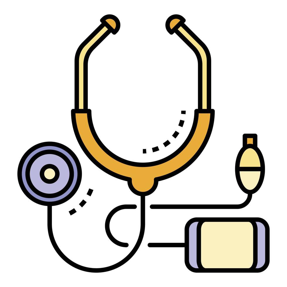 Kardiologie Stethoskop Symbol Farbe Umriss Vektor