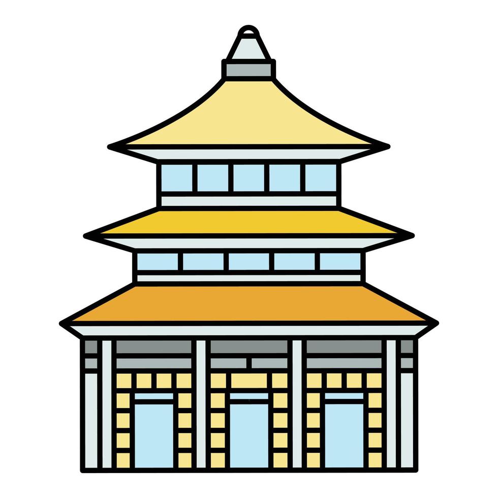 Asien Tempel Symbol Farbe Umriss Vektor