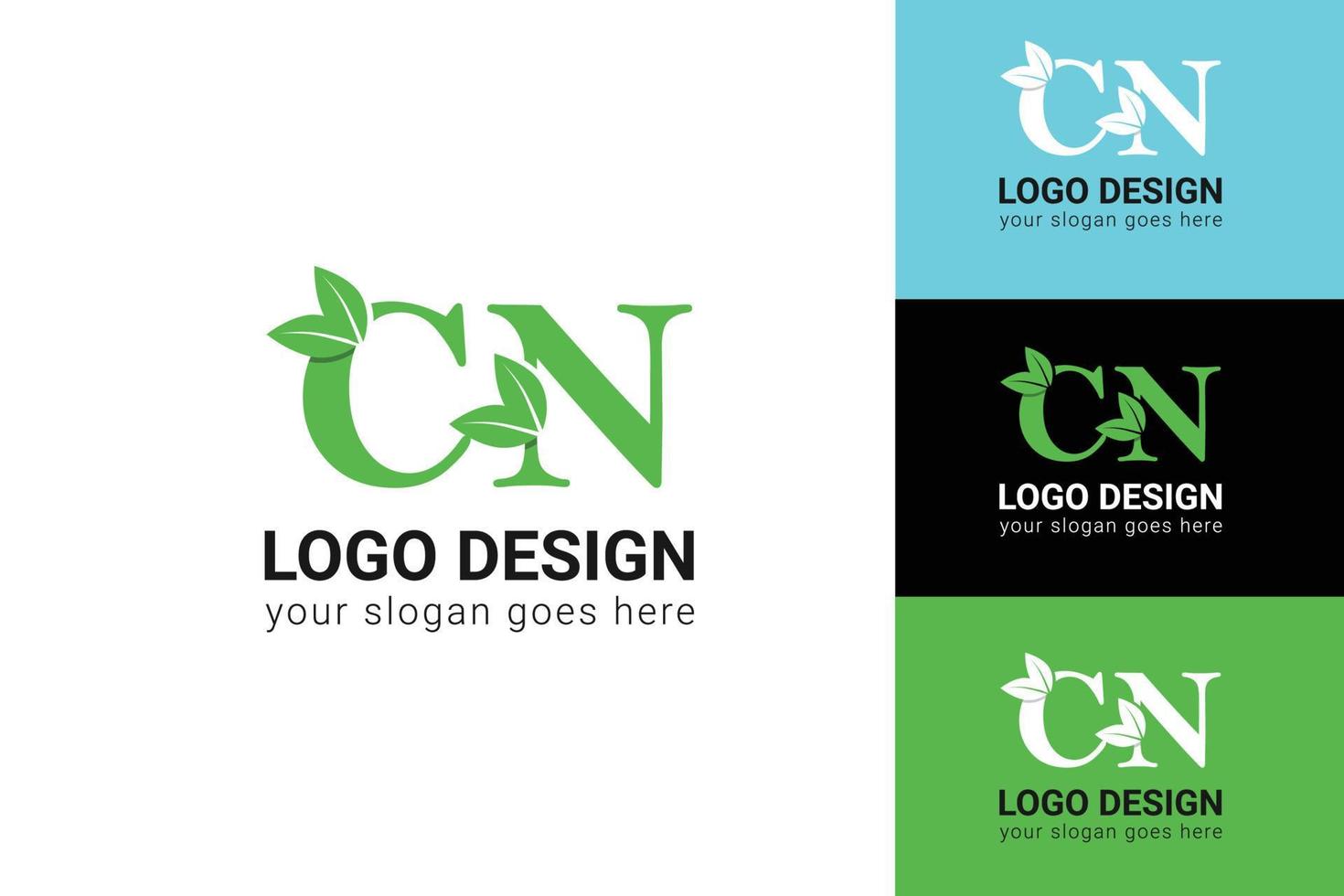 cn-Brief-Öko-Logo mit Blatt. vektorschrift für naturplakate, umweltfreundliches emblem, vegane identität, kräuter- und botanische karten usw. ökologie-cn-buchstabenlogo mit grünem blatt. vektor