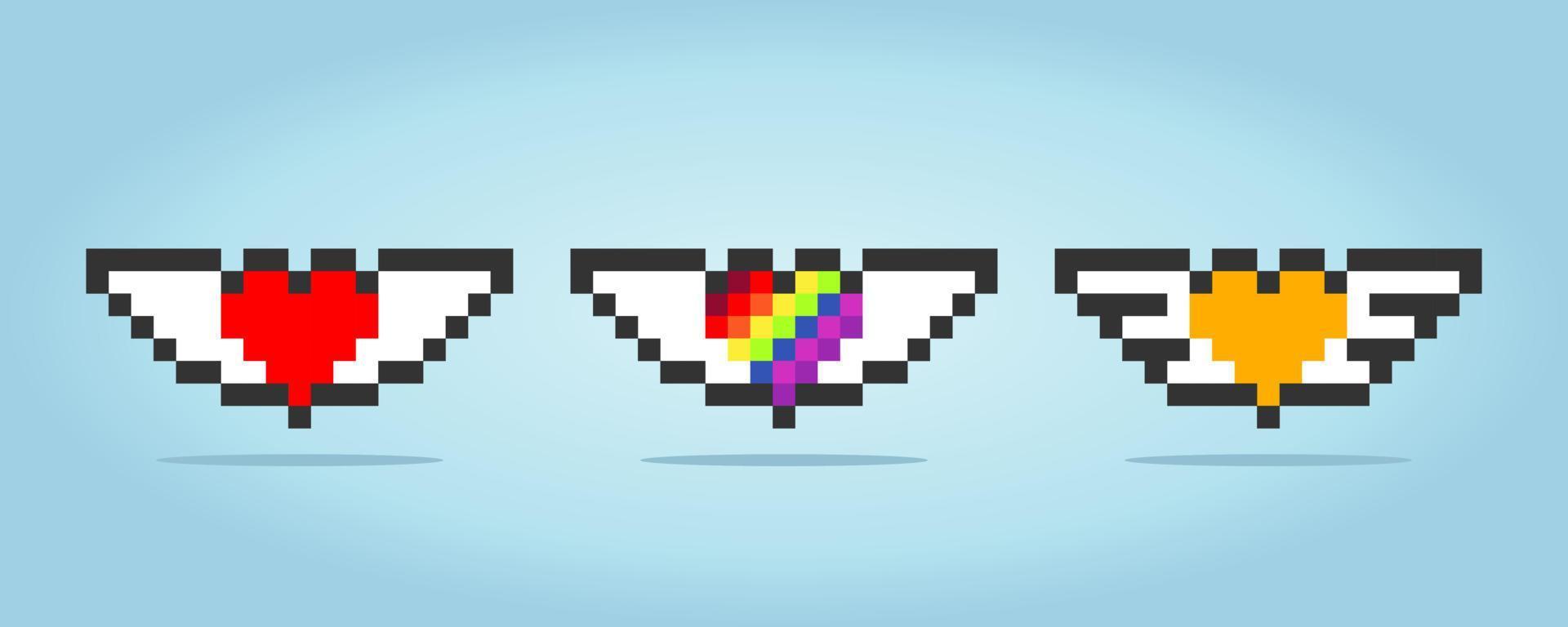 8 bitars pixel kärlek. hjärtikon med vinge i vektorillustration för spelikon. vektor
