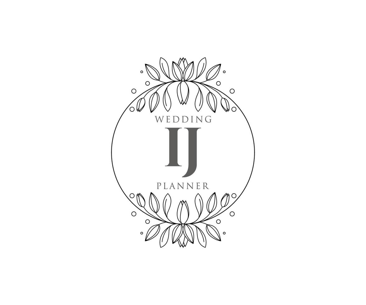 ij initials brief hochzeitsmonogramm logos sammlung, handgezeichnete moderne minimalistische und florale vorlagen für einladungskarten, save the date, elegante identität für restaurant, boutique, café im vektor